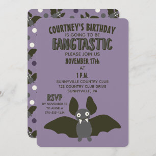 Invitation Bat Bat Bat Party violet noir et gris