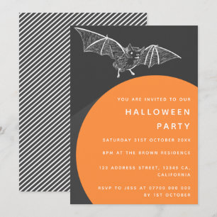 Invitation Bat Halloween   Moderne Black Orange élégant
