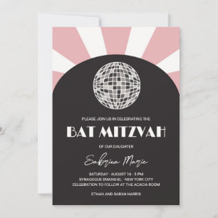 Invitation Bat mitzvah à bille super rétro noir rose