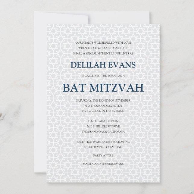 Invitation Bat mitzvah à motifs délicats (Devant)