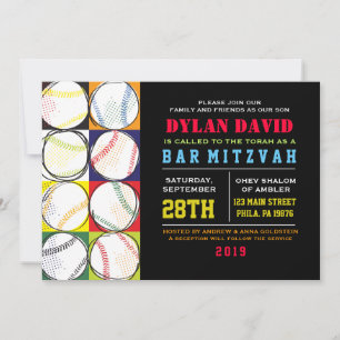 Invitation Bat mitzvah à thème Retro Baseball