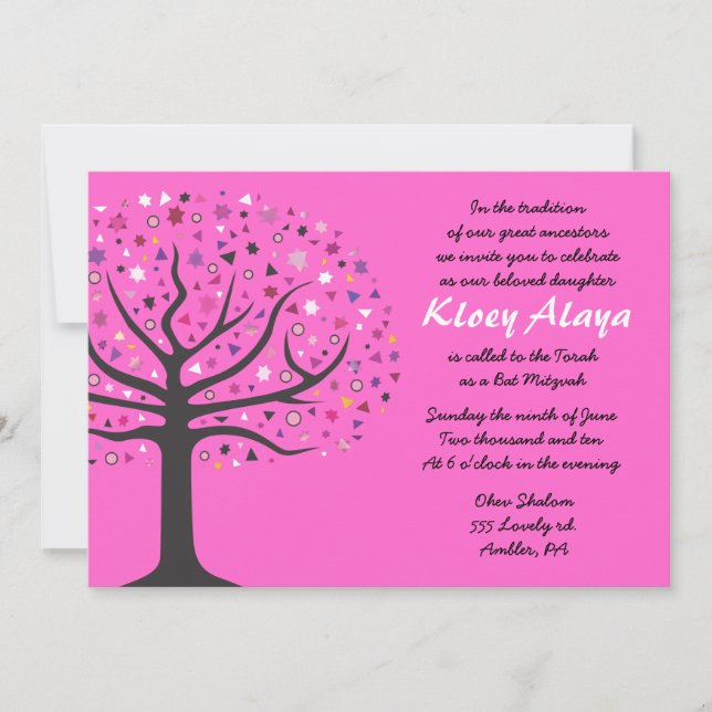 Invitation Bat mitzvah Abstact Tree of Life (Devant)