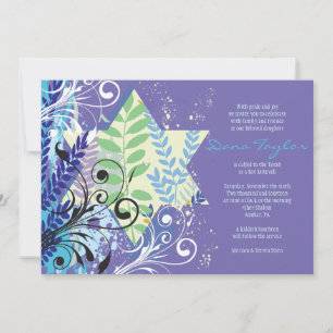 Invitation Bat mitzvah ABSTRAITE FLORAL STAR viole
