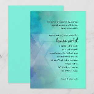 Invitation Bat mitzvah Aqua et étoile bleue de David
