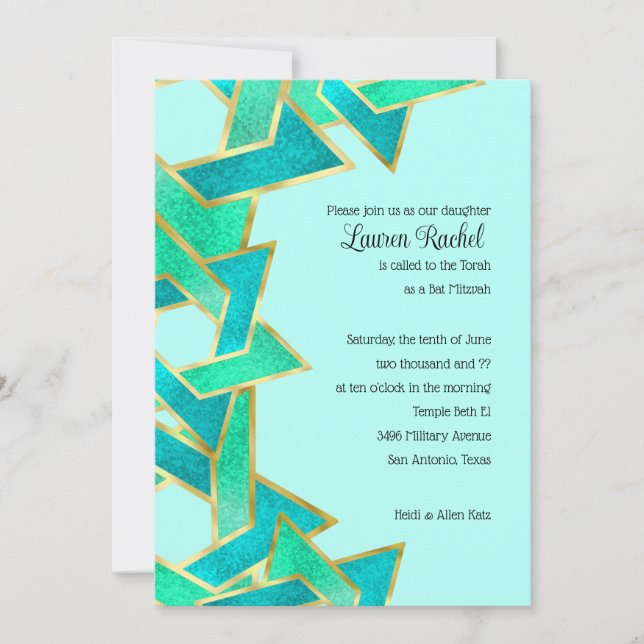 Invitation Bat mitzvah Aqua étoile Turquoise de David (Devant)