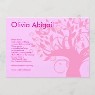 Invitation Bat Mitzvah Arbre de Vie Rose Sweet 16
