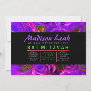 Invitation Bat mitzvah AU NÉON POURPRE de ROSES d'AQUARELLE