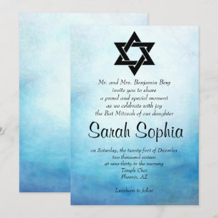 Invitation Bat mitzvah bleu, aquarelle, Turquoise