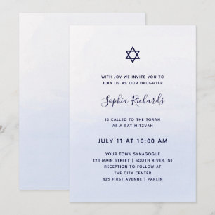 Invitation Bat mitzvah bleu en pastel de l'aquarelle  