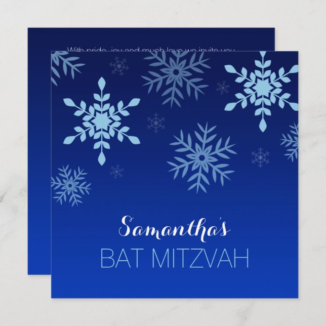 Invitation Bat mitzvah bleu hiver moderne Wonderland (Devant / Derrière)