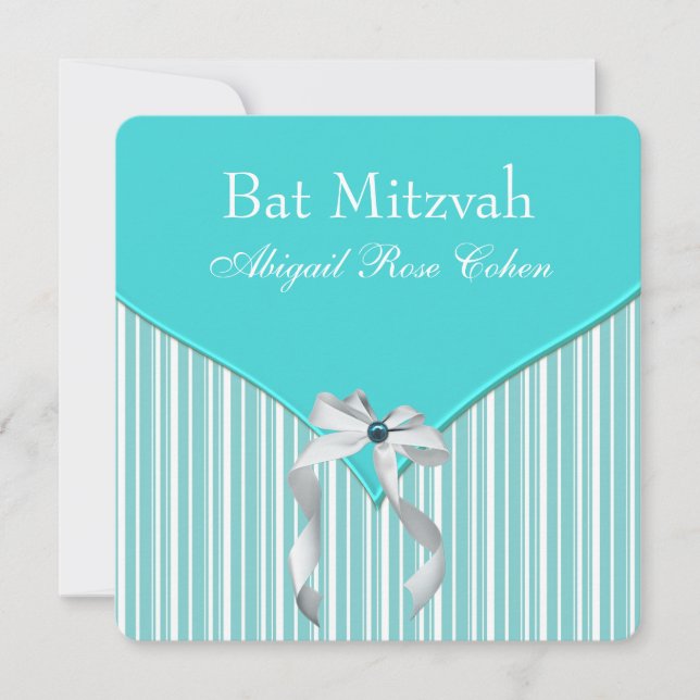 Invitation Bat mitzvah bleu turquoise (Devant)