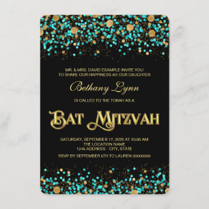 Invitation Bât Mitzvah Bleu Turquoise et Or