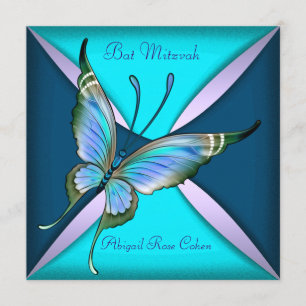 Invitation Bat mitzvah bleu turquoise pourpre de papillon