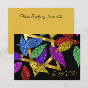 Invitation Bat mitzvah Bleu violet vert Grille Pétale Étoile