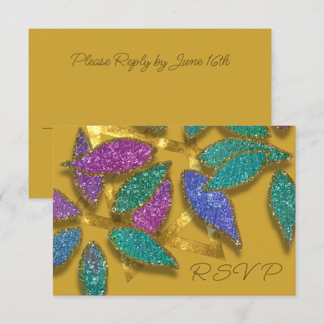 Invitation Bat mitzvah Bleu violet vert Grille Pétale Étoile (Devant / Derrière)