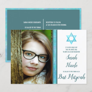 Invitation Bat mitzvah Blue Opal Photo moderne Chic Design