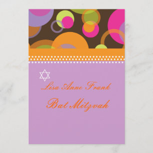 Invitation Bat mitzvah+Bulles motrices/orange/rose vif