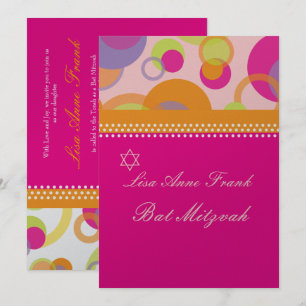 Invitation Bat mitzvah+Bulles motrices/orange/rose vif