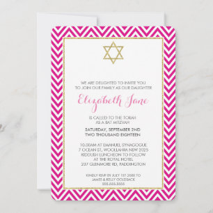 Invitation BAT MITZVAH chervon motif doré rose