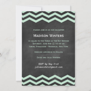 Invitation Bat mitzvah Chevron Mint & Chalkboard