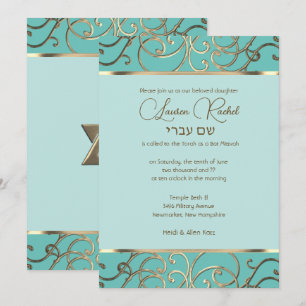 Invitation Bat mitzvah Choisir des couleurs Gold Filigree
