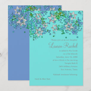 Invitation Bat mitzvah coloré Silver Star Glittery Confetti