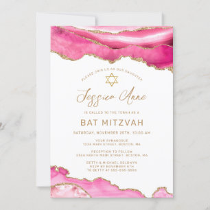 Invitation Bat mitzvah d'agate de Parties scintillant rose ch