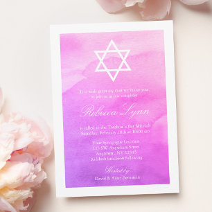 Invitation Bat mitzvah d'aquarelle violet et rose