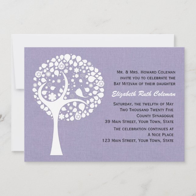 Invitation Bat mitzvah d'arbre moderne (Devant)