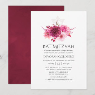 Invitation Bat mitzvah d'automne de la Bourgogne et du rose
