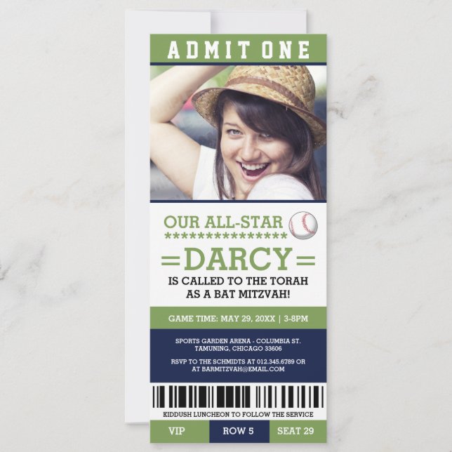 Invitation Bat mitzvah de baseball (Devant)