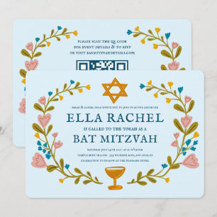 Invitation Bat mitzvah de couronne florale Code QR personnali