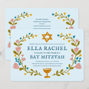 Invitation Bat mitzvah de couronne florale Code QR personnali
