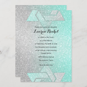 Invitation Bat mitzvah de Glittery Gradient Aqua