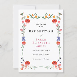 Invitation Bat mitzvah de jardin botanique fleur sauvage