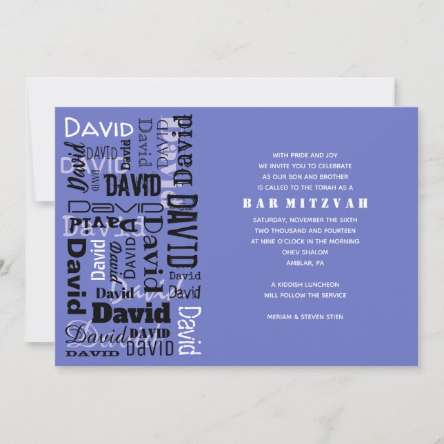 Invitation Bat mitzvah de la barre de noms (Devant)