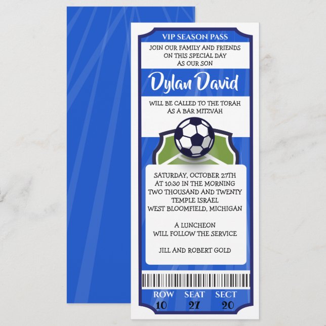 Invitation Bat mitzvah de la barre de TICKET du FO (Devant / Derrière)
