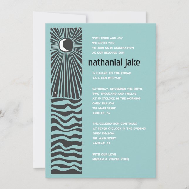 Invitation Bat mitzvah de la barre d'eau Sun Moon (Devant)