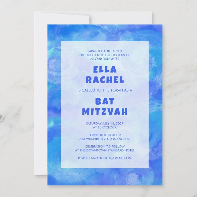 Invitation Bat mitzvah de la barre personnalisée bleue (Devant)