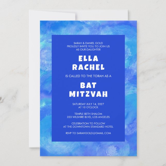 Invitation Bat mitzvah de la barre personnalisée bleue (Devant)
