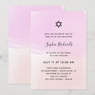 Invitation Bat mitzvah de l'aquarelle   de rose en pastel et