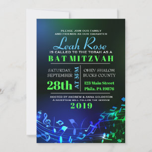 Invitation Bat mitzvah de lettres et de notes hébreuses
