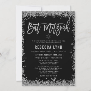 Invitation Bat mitzvah de Parties scintillant Black Silver Fa