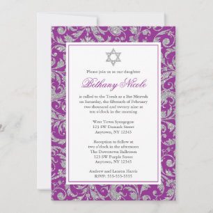 Invitation Bat mitzvah de Parties scintillant d'argent violet