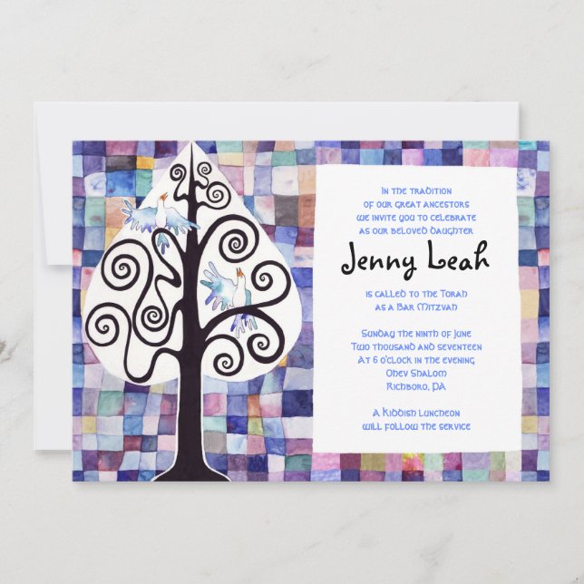 Invitation Bat mitzvah DE PATCHWORK WATERCOLOR (Devant)