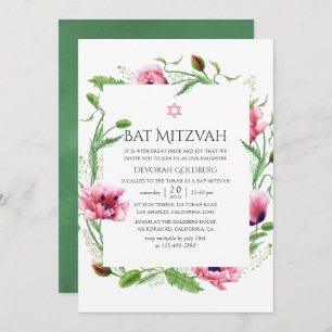 Invitation Bat mitzvah de pépites rose aquarelle