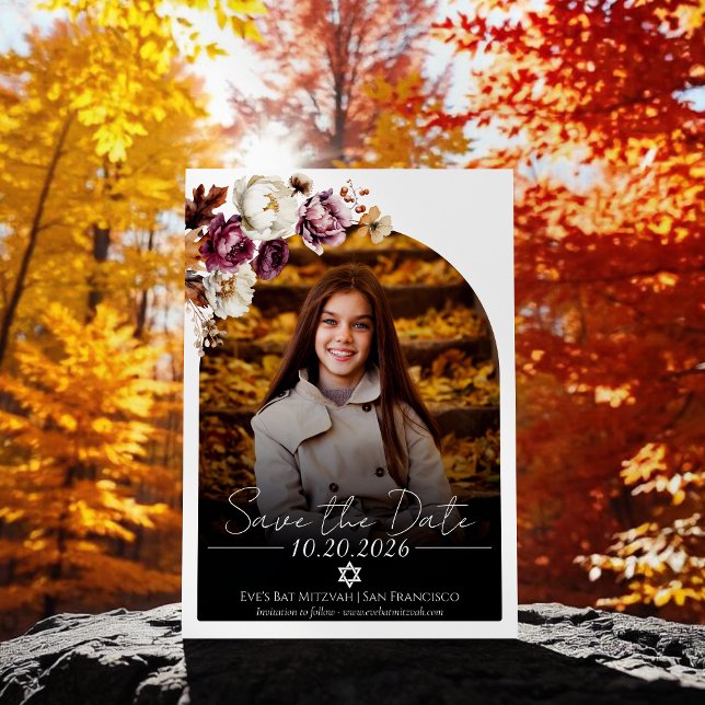 Invitation Bat mitzvah de photos florales de Bourgogne Enregi (Créateur téléchargé)