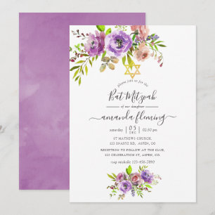Invitation Bat mitzvah de printemps floral aquarelle