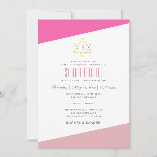 Invitation Bat mitzvah de rayures modernes (Devant)