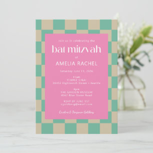 Invitation Bat mitzvah de tableau de bord vert Mod Pink Mint 